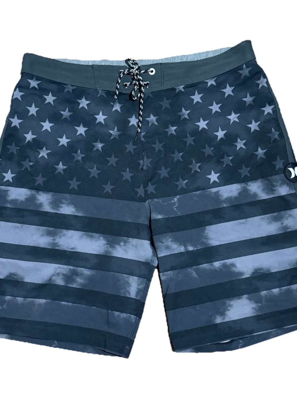 Men Hurley Phantom Boardshorts USA Black Gray Swim Size 32 Surf Drawstring Stars